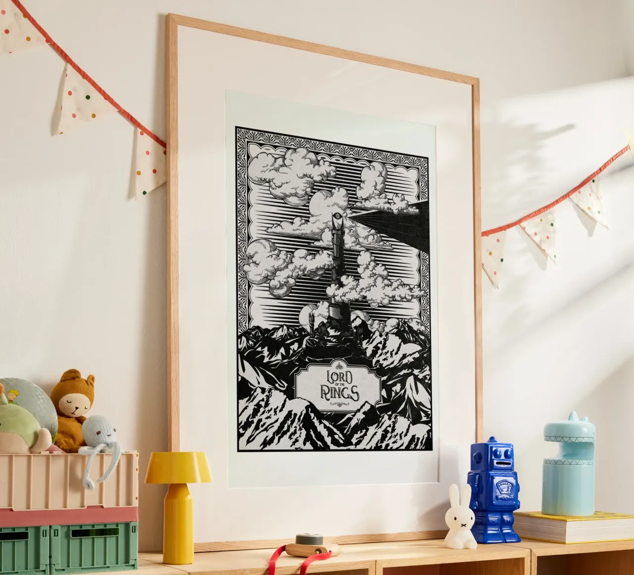 Vintage Mordor Tower Eye of Sauron poster con telaio in plastica da Barrett Biggers