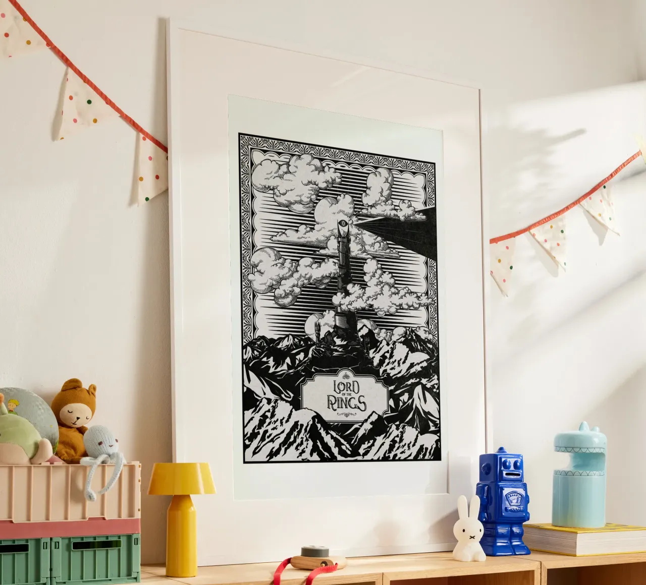 Vintage Mordor Tower Eye of Sauron poster con telaio in plastica da Barrett Biggers