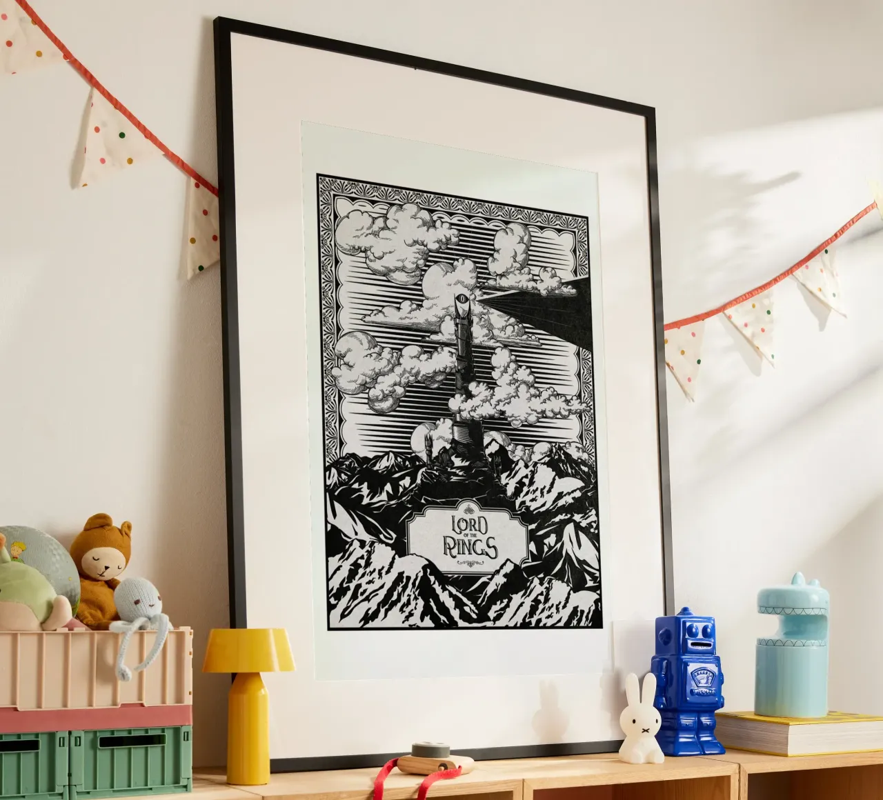 Vintage Mordor Tower Eye of Sauron poster con telaio in plastica da Barrett Biggers