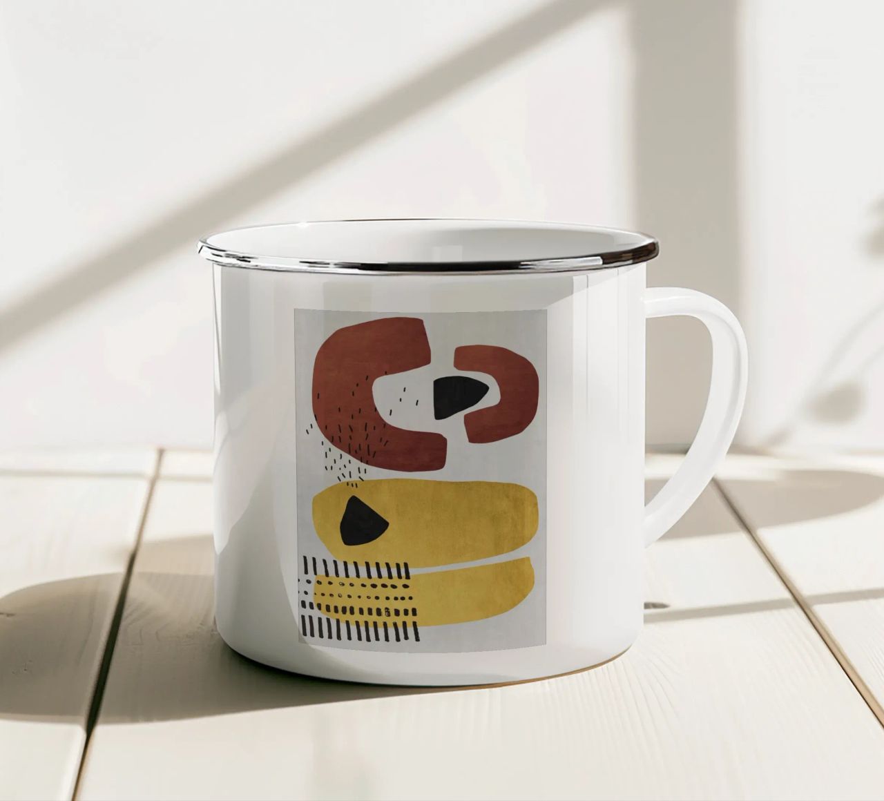 Abstract shapes in earthy tones tazza in smalto da ramosashop
