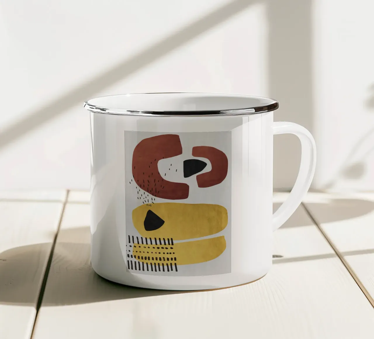 Abstract shapes in earthy tones taza de esmalte de ramosashop