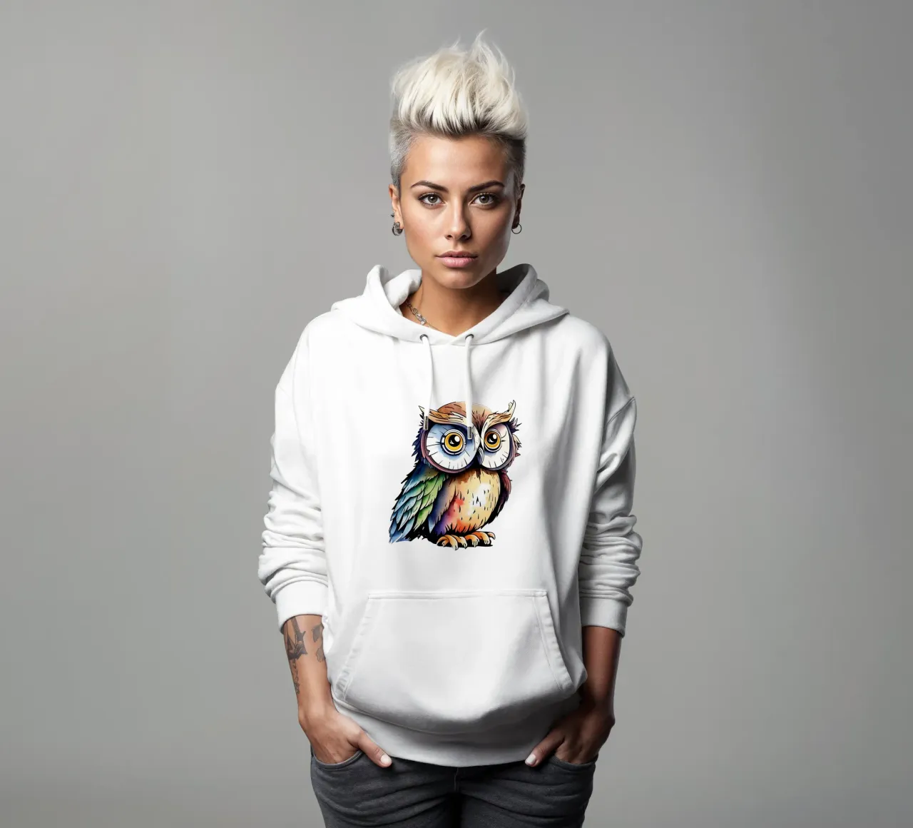 Gufo_Stile_M_1a felpa con cappuccio da Tierisch bunt by LK