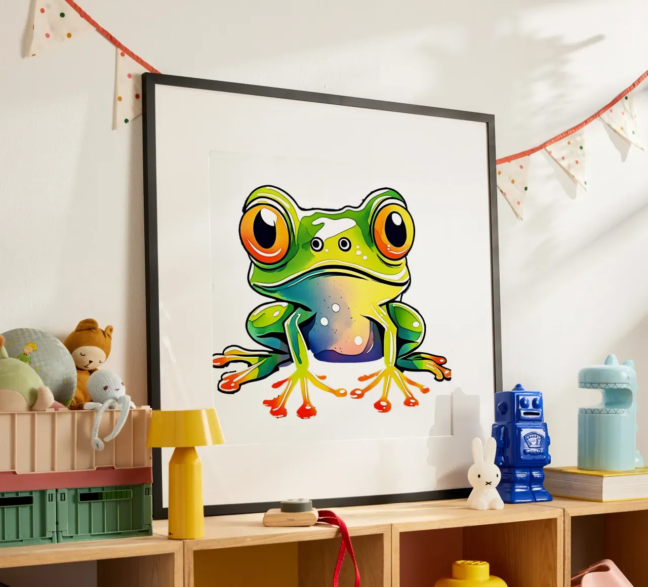 Rana_Stile_M_1a poster con telaio in legno da Tierisch bunt by LK