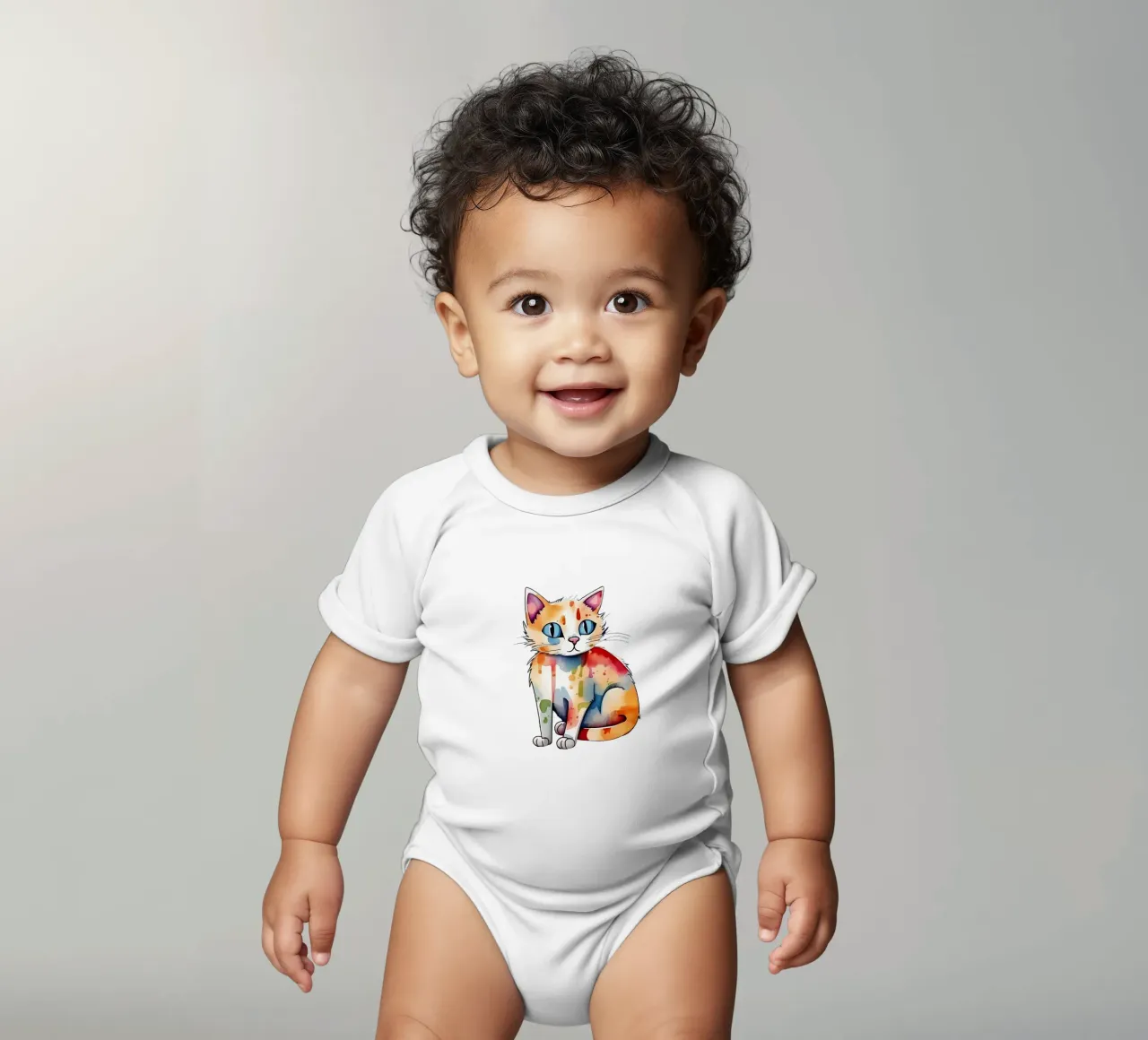 Stile_gatto_M_1a body neonato maniche corte da Tierisch bunt by LK