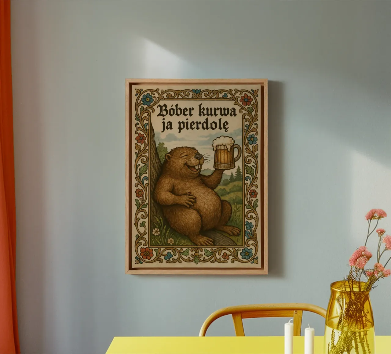 Dronken Bober - Poolse Bever Meme Poster canvas met Baklijst van Lootprint