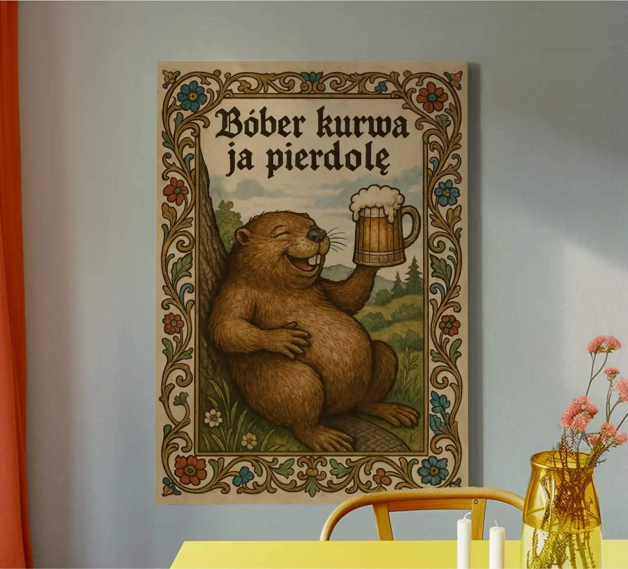 Dronken Bober - Poolse Bever Meme Poster canvas met Baklijst van Lootprint