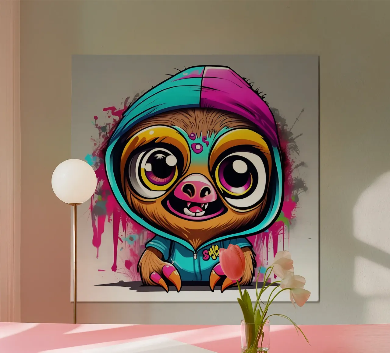 Bradipo_Stile_K_1 poster con telaio in legno da Tierisch bunt by LK