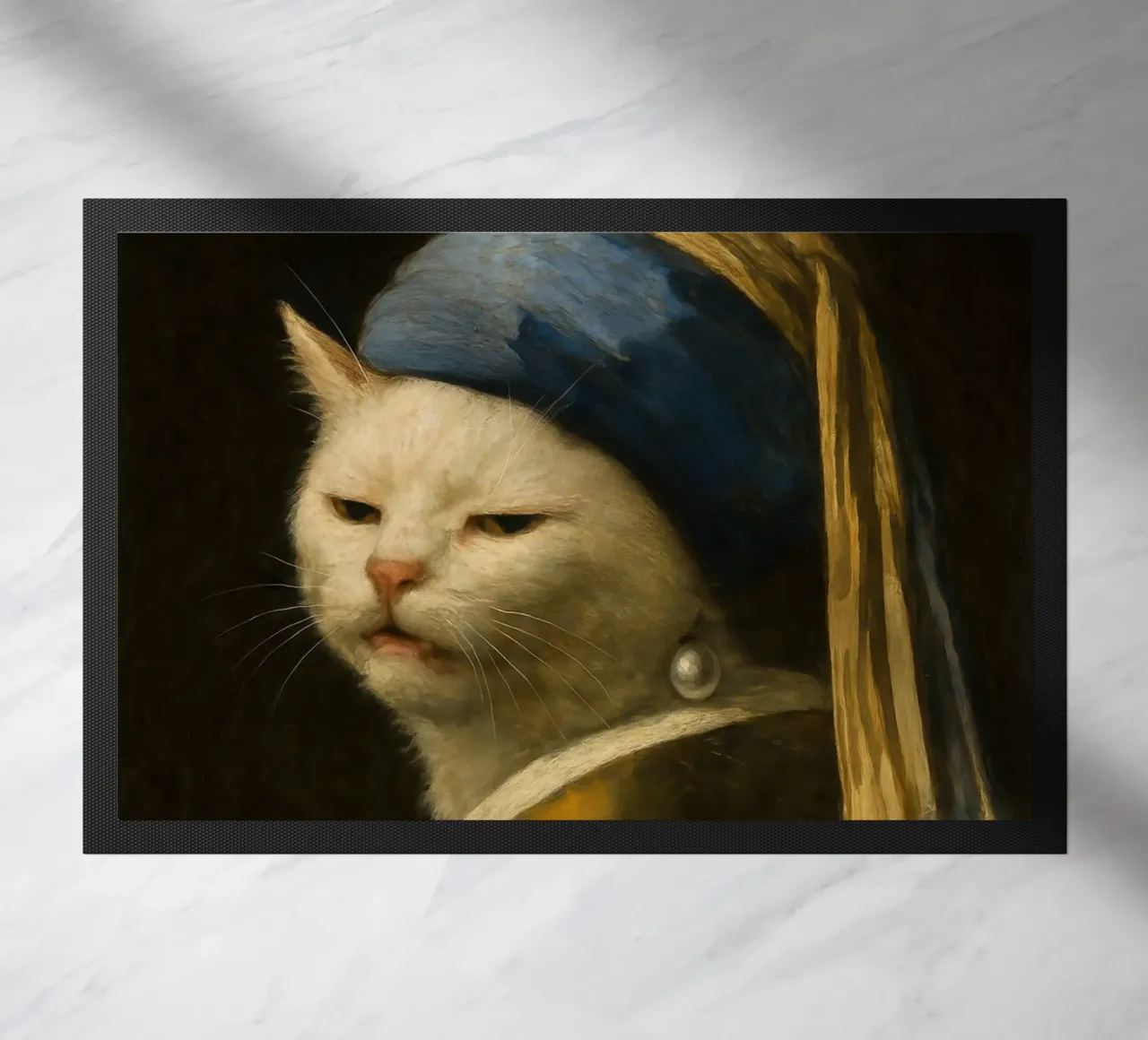 Gatto con orecchino di perla - Meme art di Vermeer zerbino da Lootprint