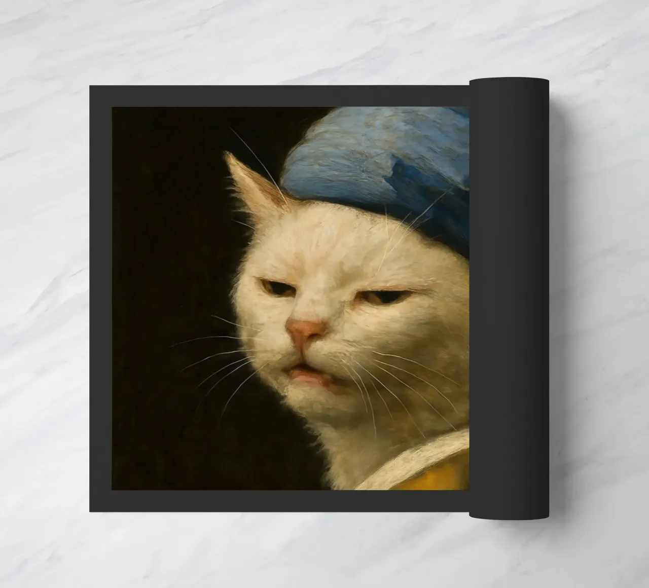 Gatto con orecchino di perla - Meme art di Vermeer zerbino da Lootprint