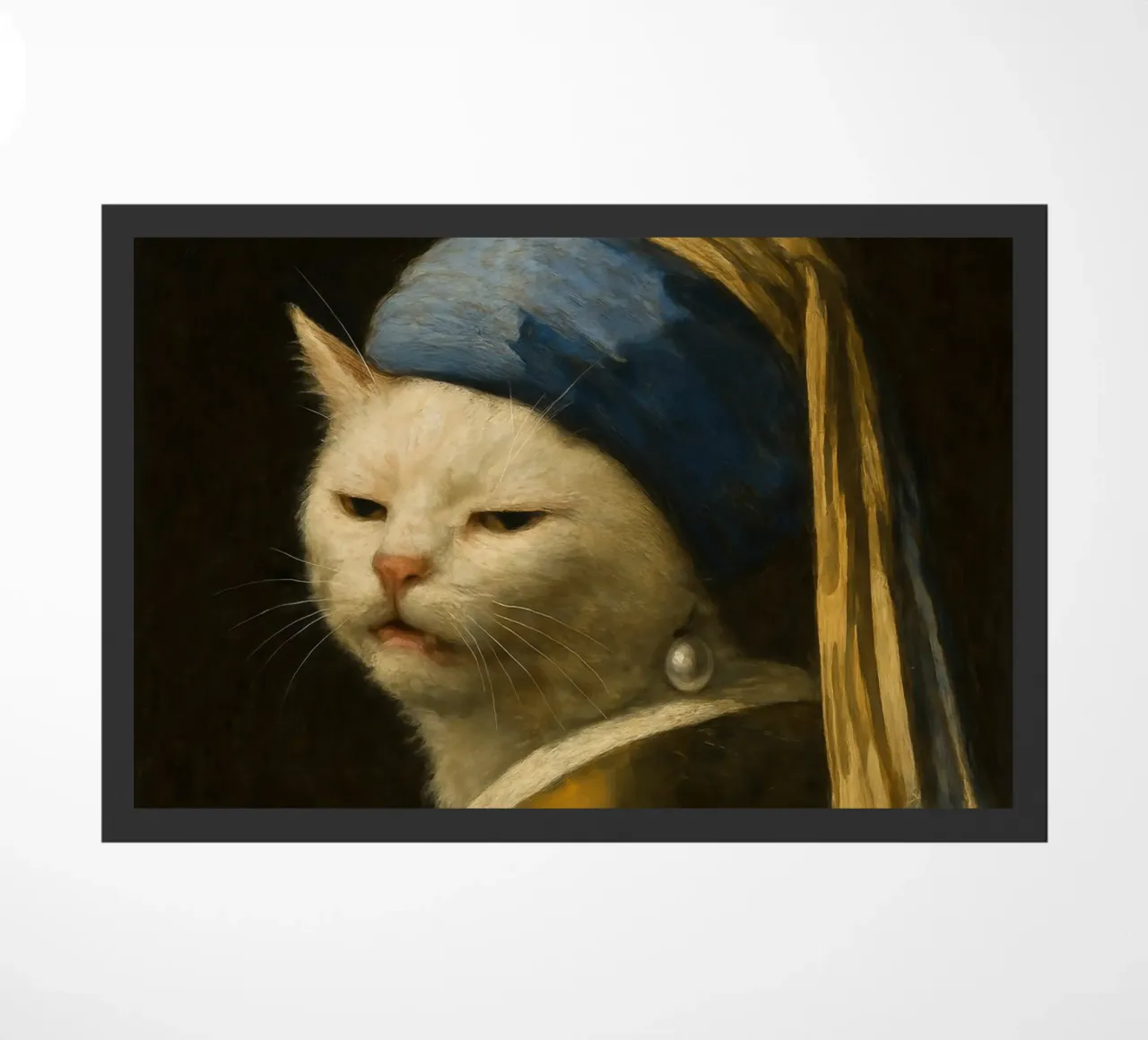Gatto con orecchino di perla - Meme art di Vermeer zerbino da Lootprint