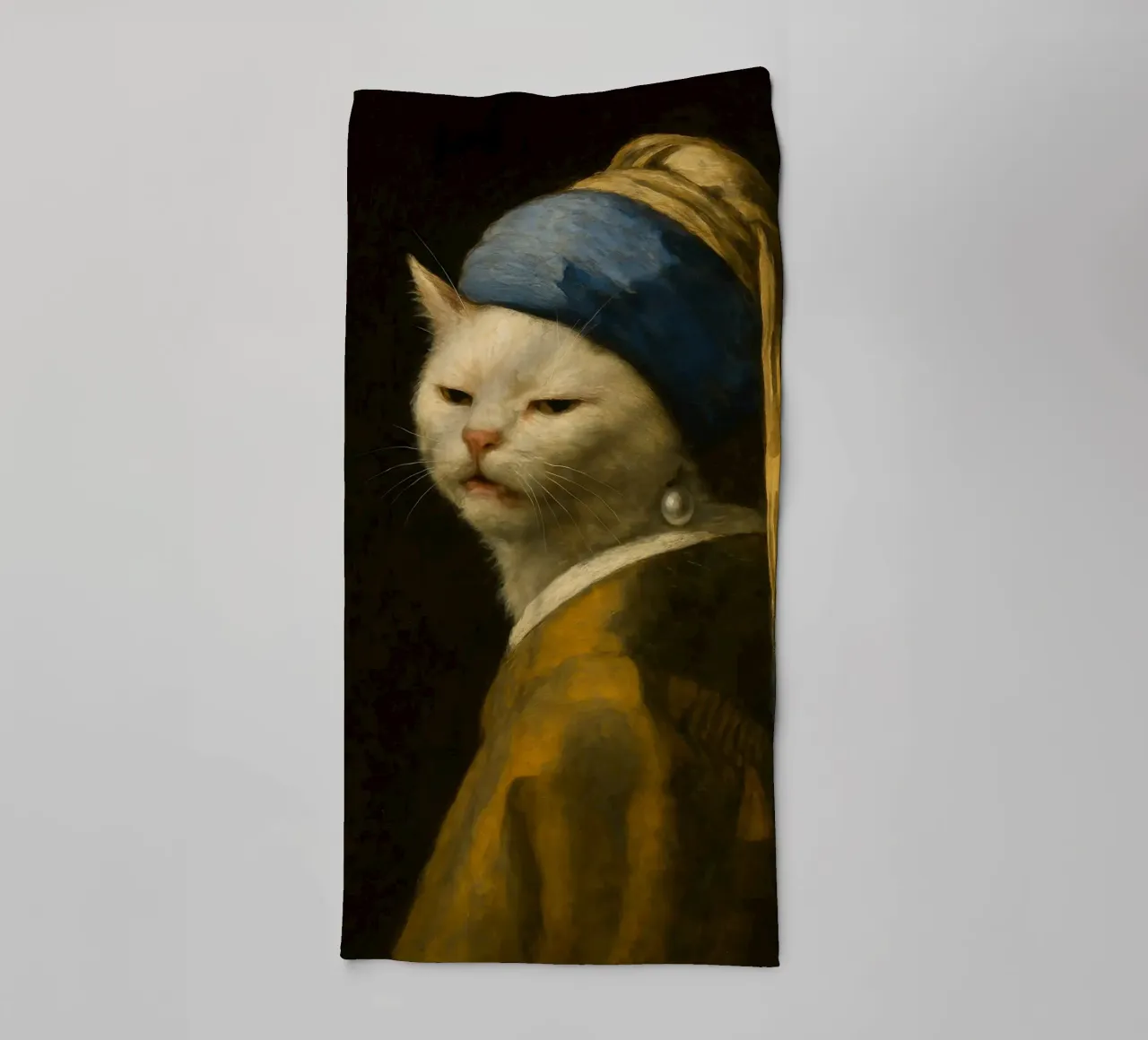 Smudge Cat with Pearl Earring - Vermeer Meme Art towel by Lootprint