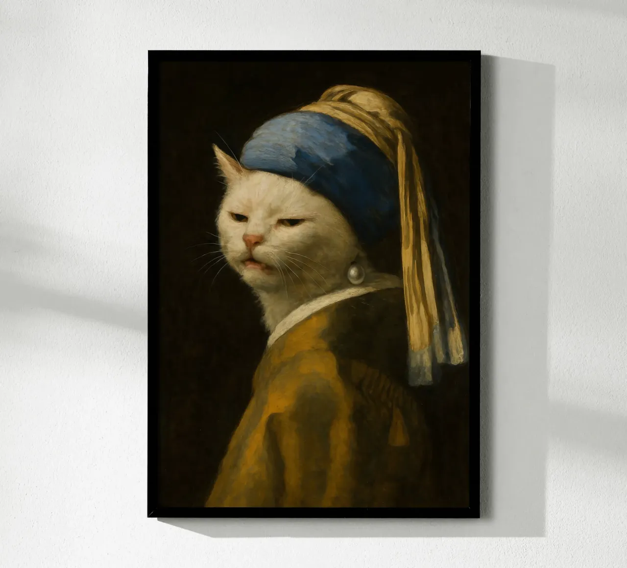 Smudge Katze mit Perlenohrring - Vermeer Meme Kunst Poster von Lootprint