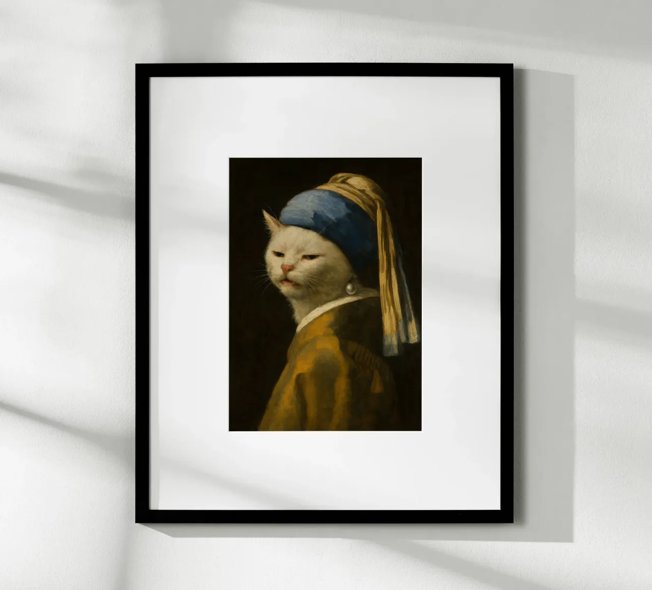 Smudge Katze mit Perlenohrring - Vermeer Meme Kunst Poster von Lootprint