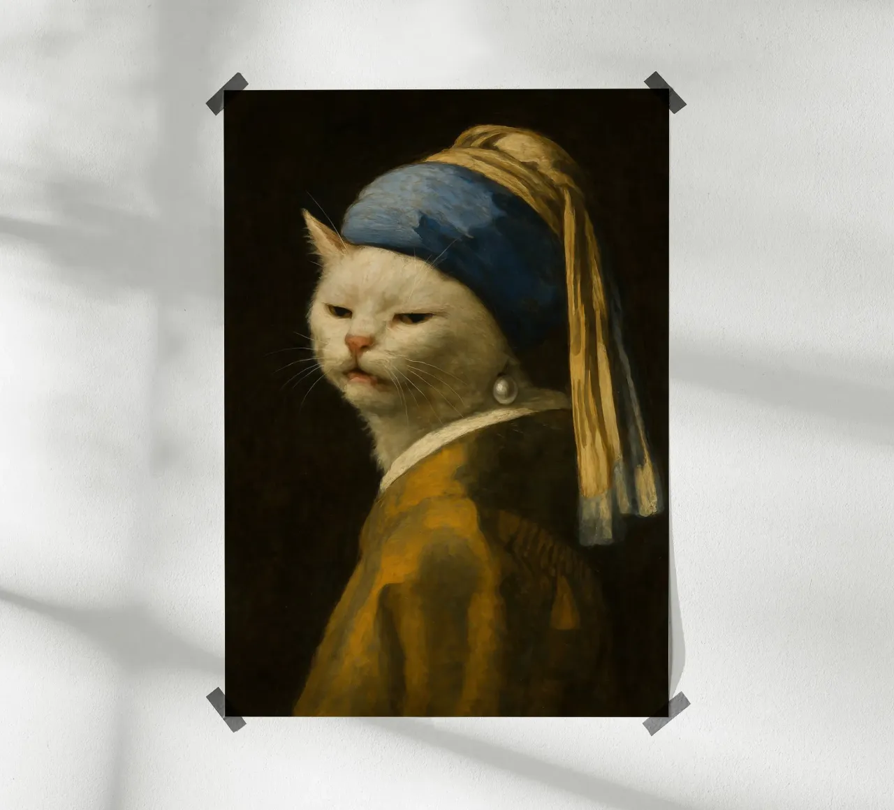 Smudge Katze mit Perlenohrring - Vermeer Meme Kunst Poster von Lootprint