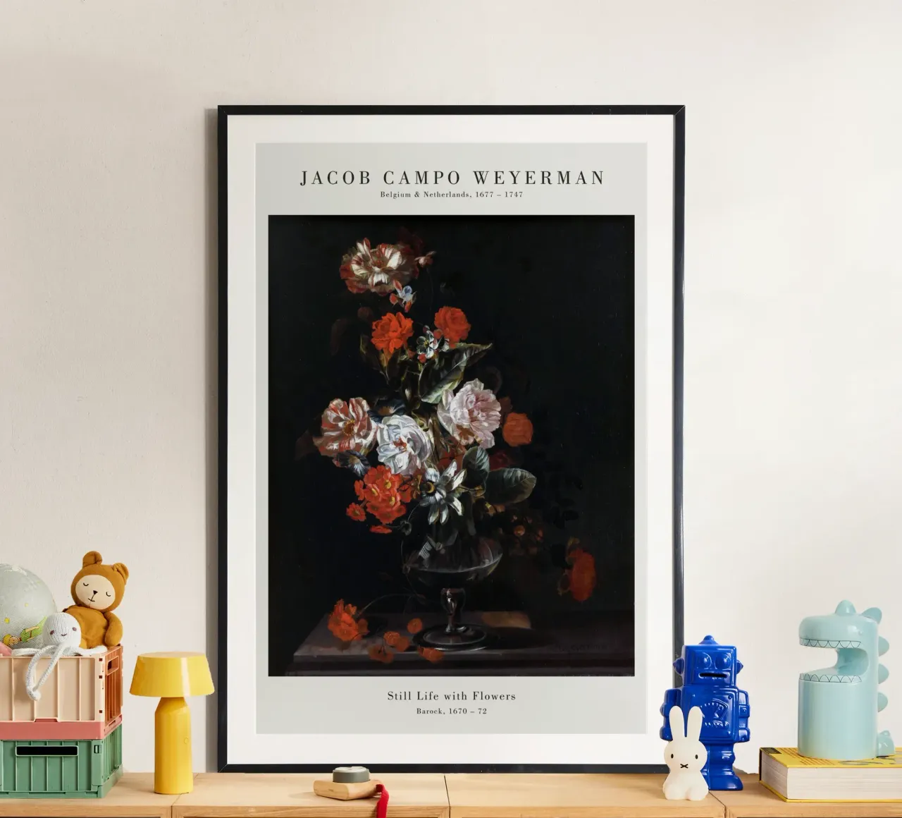 Jacob Campo Weyermann - Stilleven met bloemen poster met kunststof frame van Old Masters
