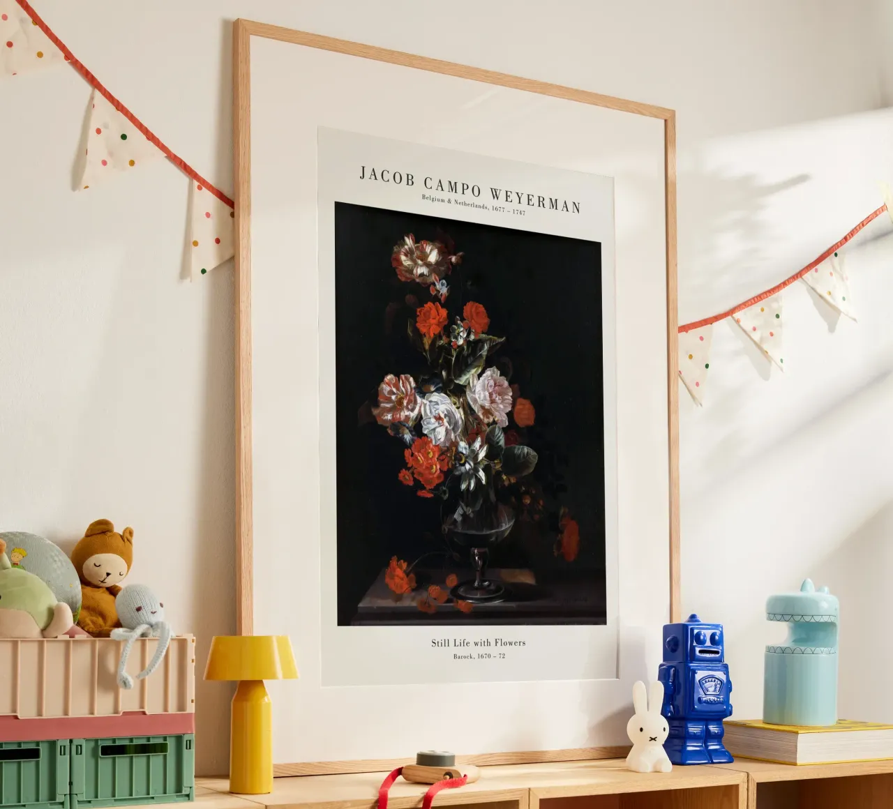 Jacob Campo Weyermann - Stilleven met bloemen poster met kunststof frame van Old Masters