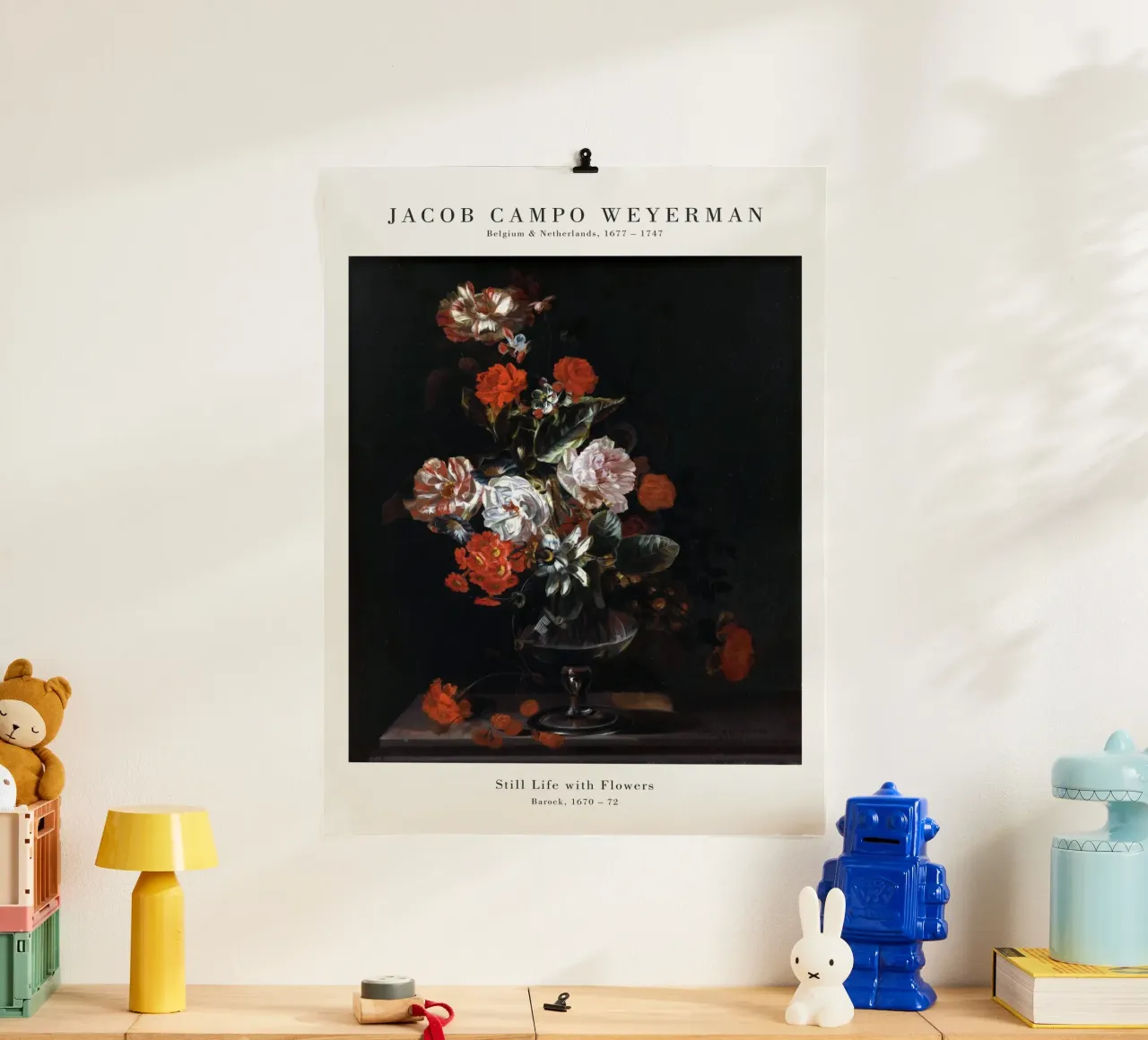 Jacob Campo Weyermann - Stilleven met bloemen poster met kunststof frame van Old Masters