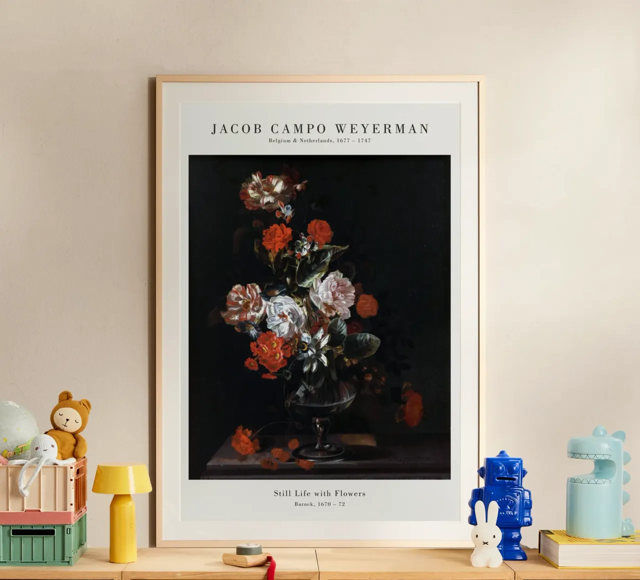 Jacob Campo Weyermann - Stilleven met bloemen poster met kunststof frame van Old Masters