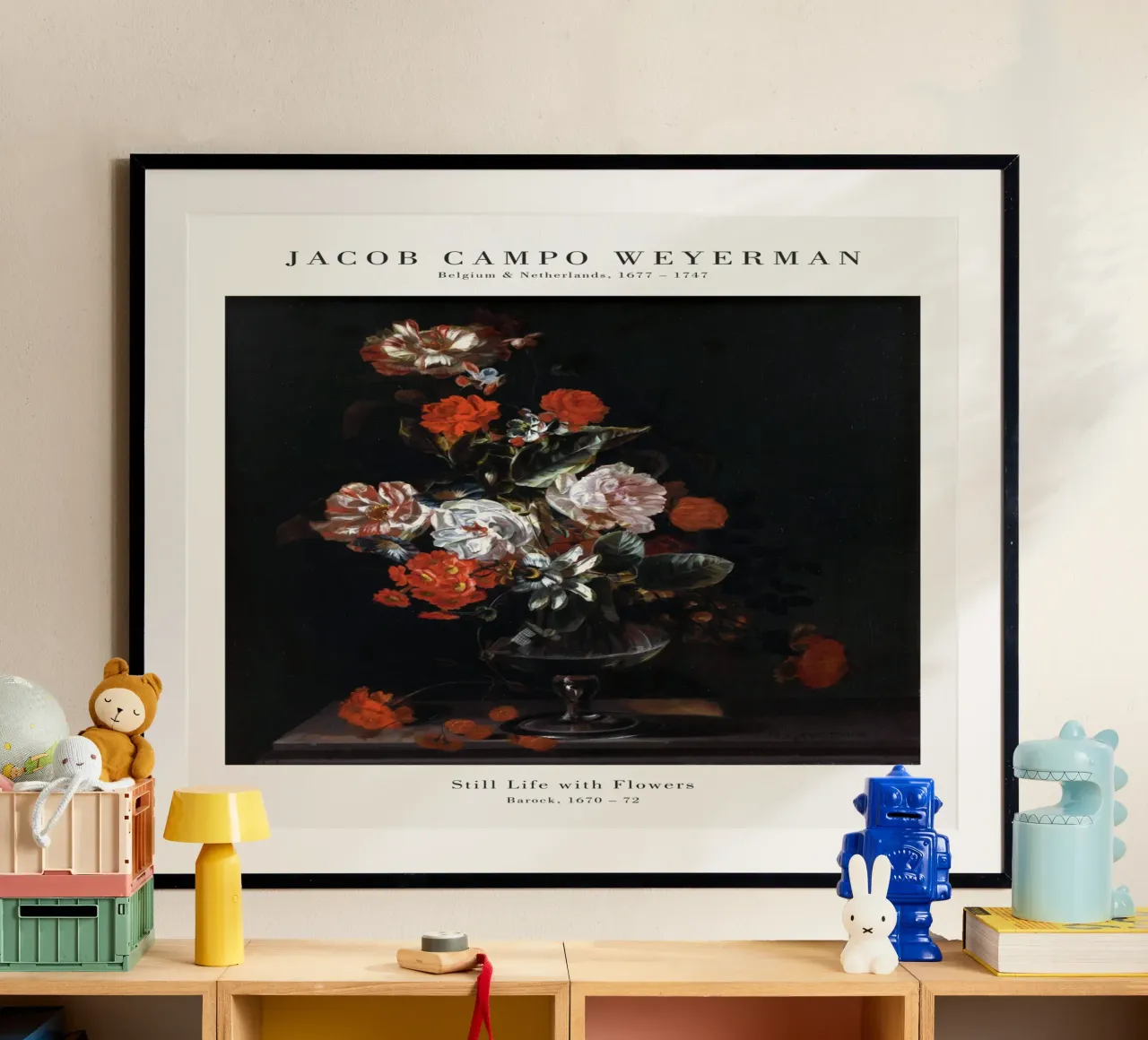Jacob Campo Weyermann - Stilleven met bloemen poster met kunststof frame van Old Masters