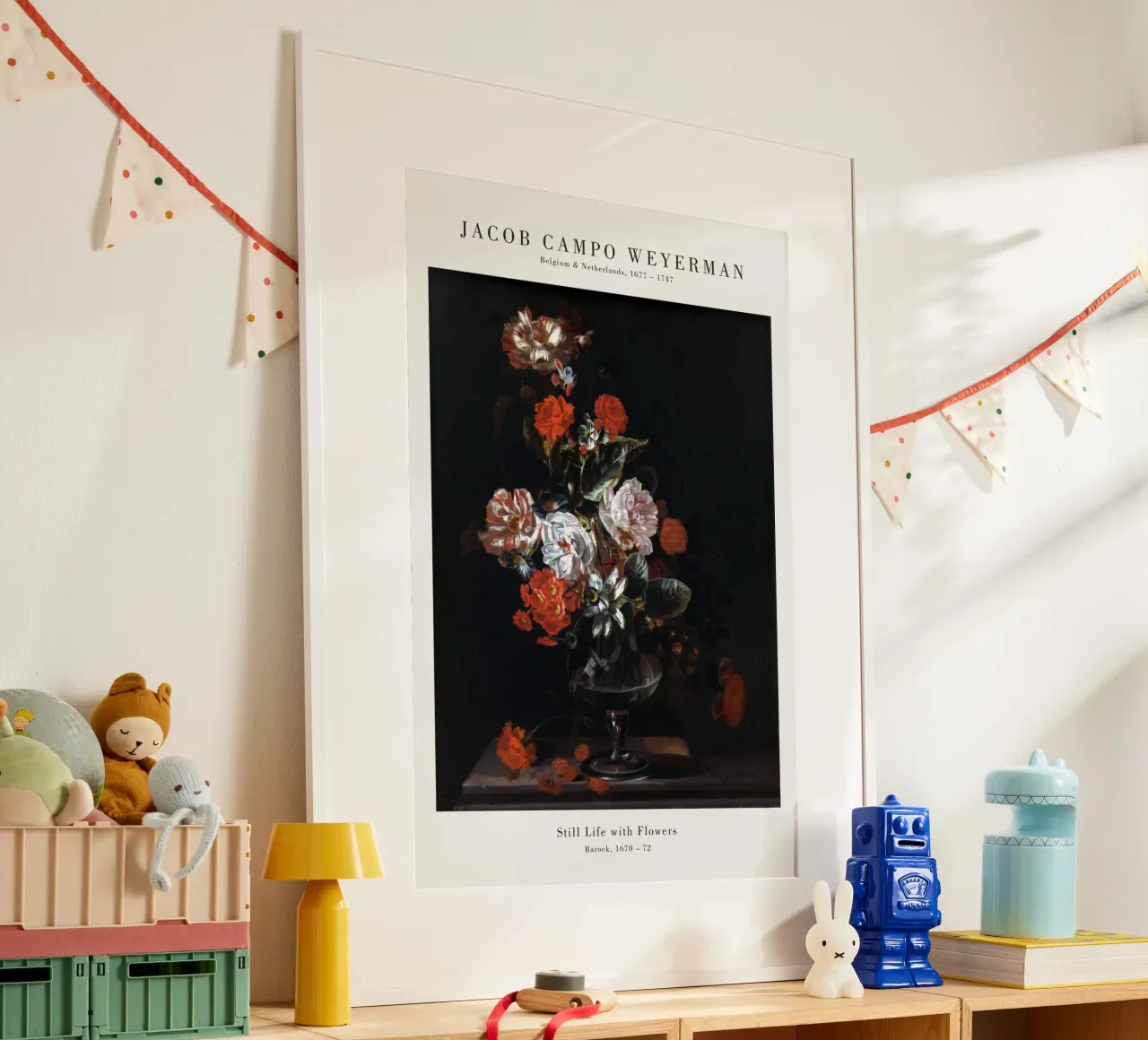 Jacob Campo Weyermann - Stilleven met bloemen poster met kunststof frame van Old Masters