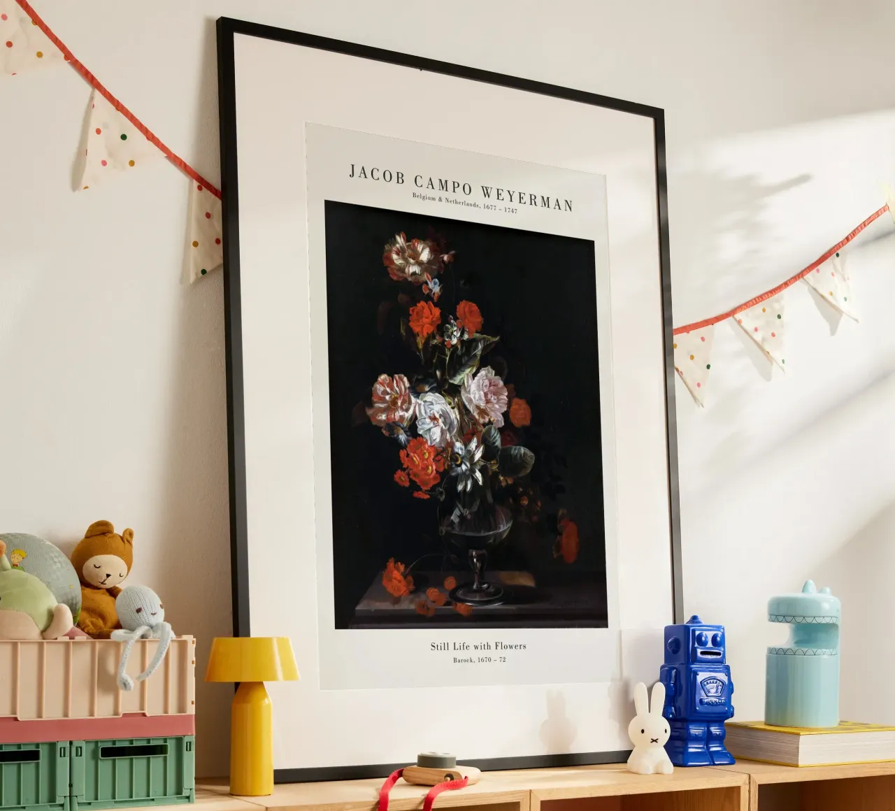 Jacob Campo Weyermann - Stilleven met bloemen poster met kunststof frame van Old Masters