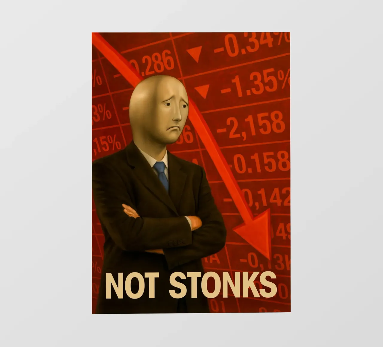 Poster del meme dell'uomo di Stonks Fail - Crash, tuffi e dolore telo in pvc da Lootprint
