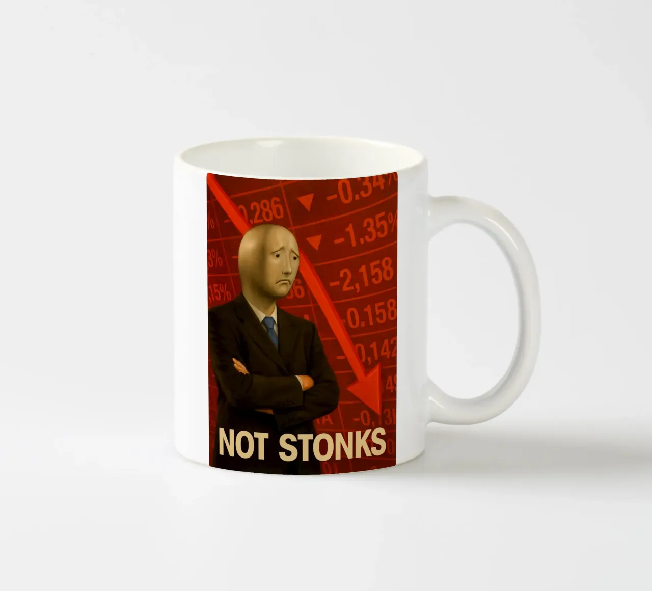 Poster del meme dell'uomo di Stonks Fail - Crash, tuffi e dolore tazza in ceramica da Lootprint