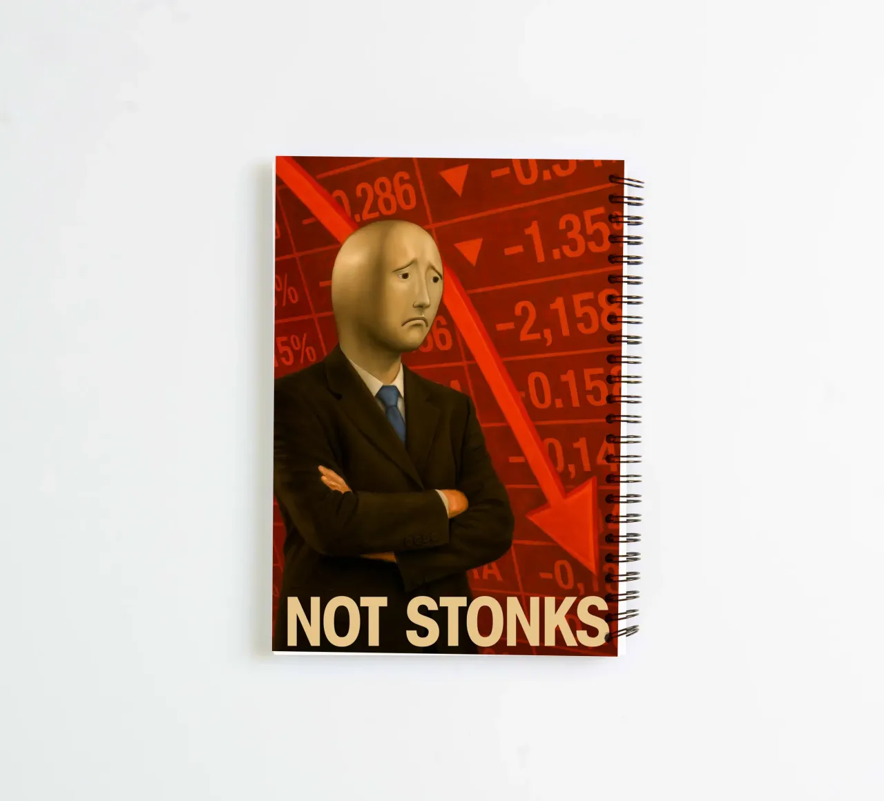 Poster Stonks Fail Meme Man - Crash, Dips and Pain (en anglais) carnet à spirale de Lootprint