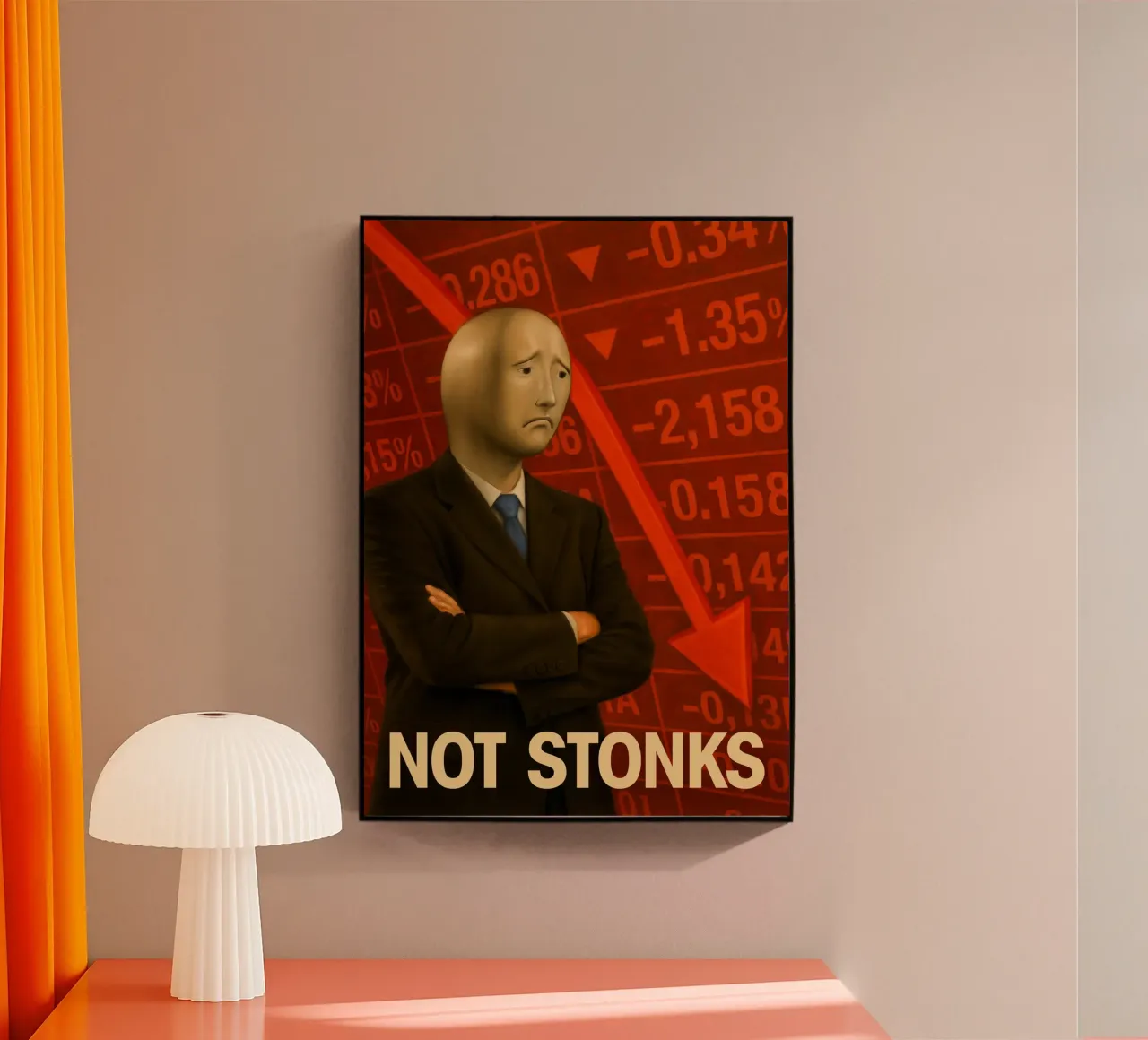 Poster del meme dell'uomo di Stonks Fail - Crash, tuffi e dolore plexiglass da Lootprint