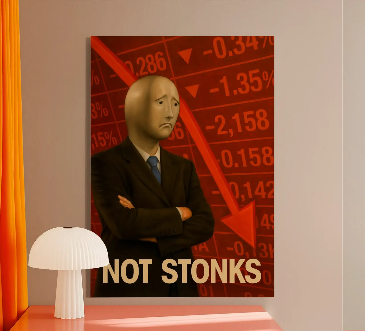 Poster del meme dell'uomo di Stonks Fail - Crash, tuffi e dolore plexiglass da Lootprint