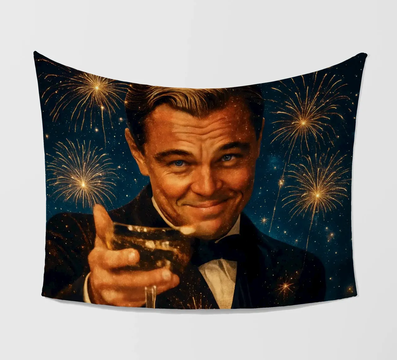 Leonardo DiCaprio Cheers - Grande Gatsby Meme Party Poster coperta in pile da Lootprint