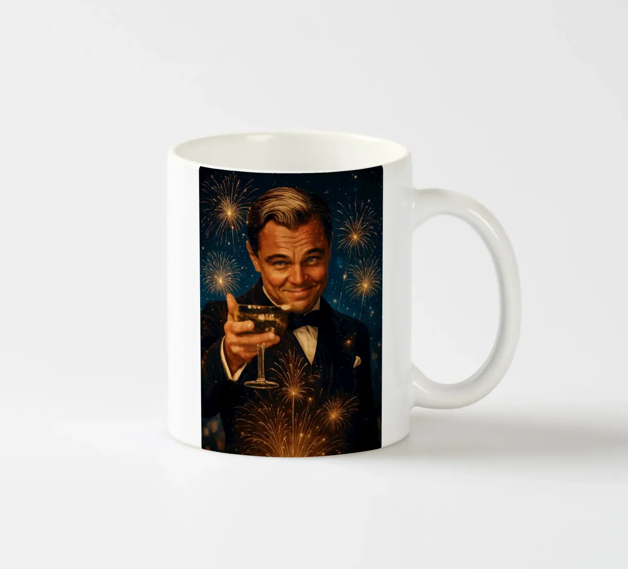 Leonardo DiCaprio Cheers - Grande Gatsby Meme Party Poster tazza in ceramica da Lootprint