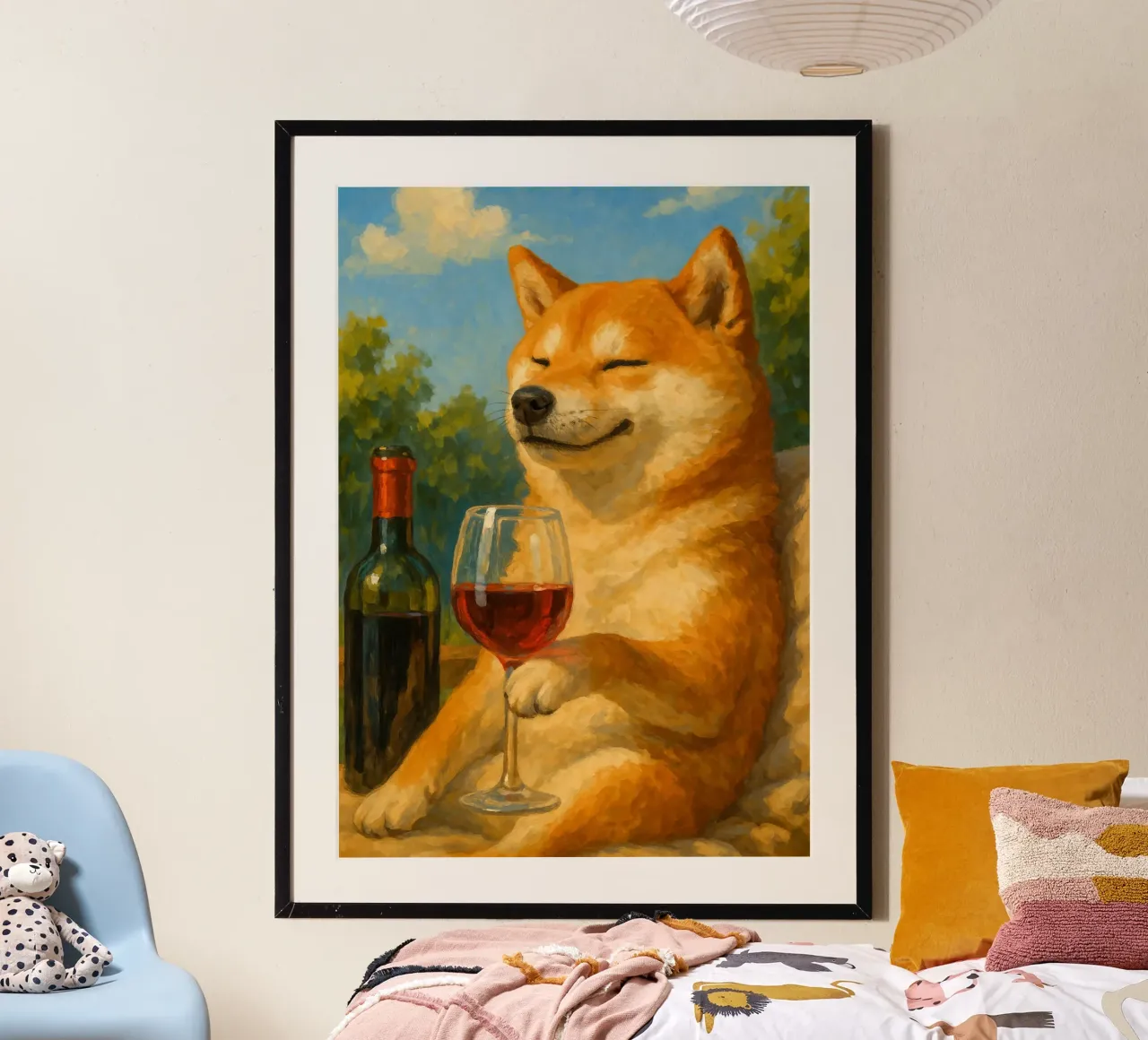 Shiba Inu Wine Time - Divertente dipinto estivo di un cane poster da Lootprint