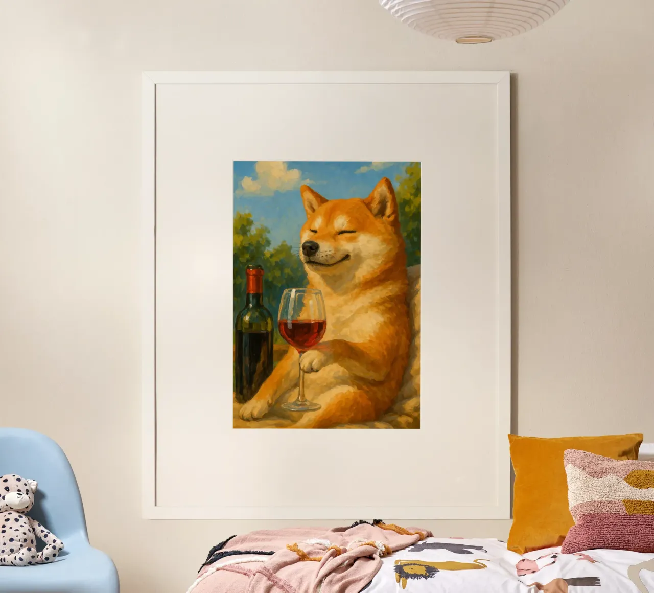 Shiba Inu Wine Time - Divertente dipinto estivo di un cane poster da Lootprint