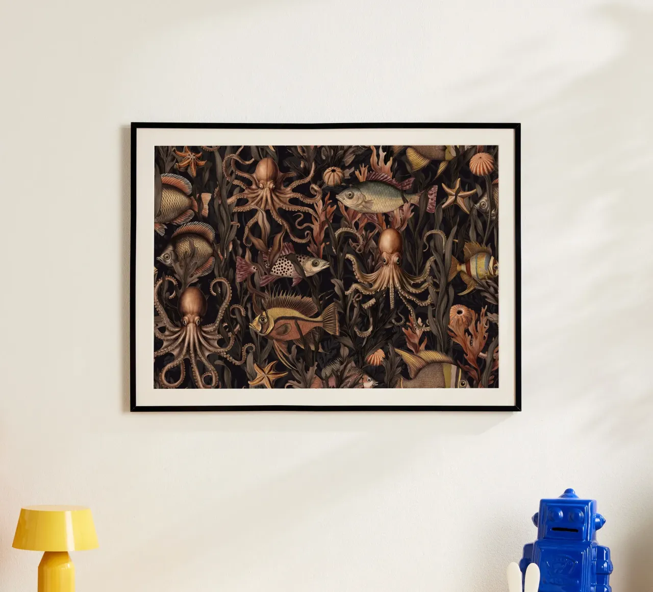 Creature mistiche del mondo sommerso delle profondità marine poster con telaio in legno da Andrea Haase Vintage World