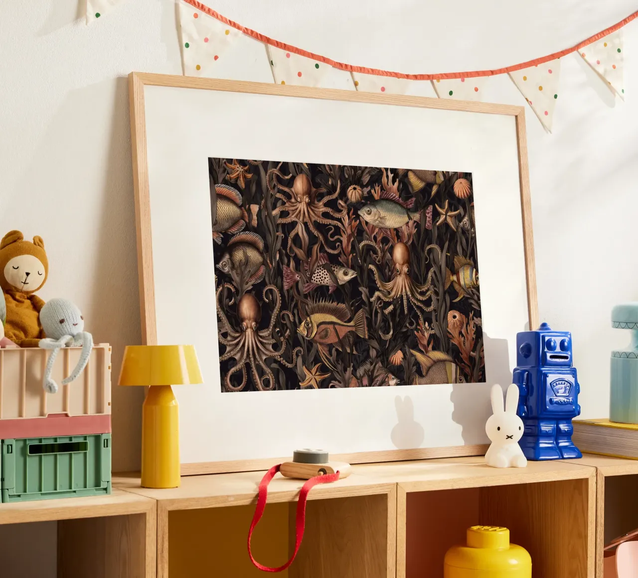Creature mistiche del mondo sommerso delle profondità marine poster con telaio in legno da Andrea Haase Vintage World
