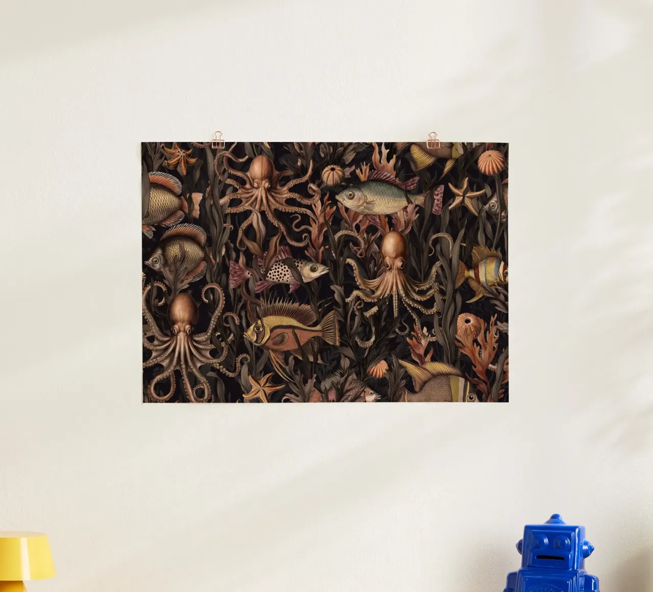Creature mistiche del mondo sommerso delle profondità marine poster con telaio in legno da Andrea Haase Vintage World