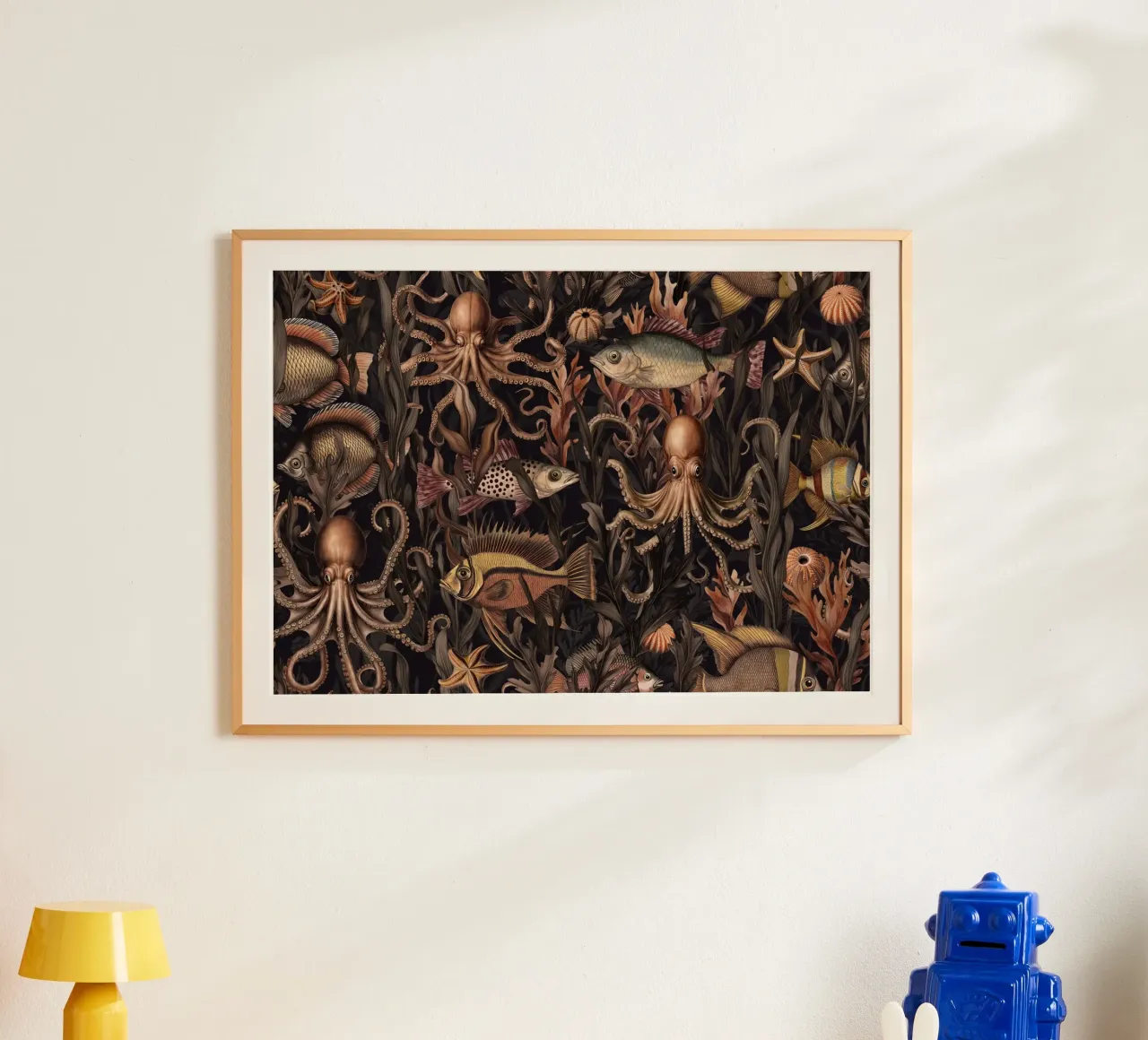 Creature mistiche del mondo sommerso delle profondità marine poster con telaio in legno da Andrea Haase Vintage World