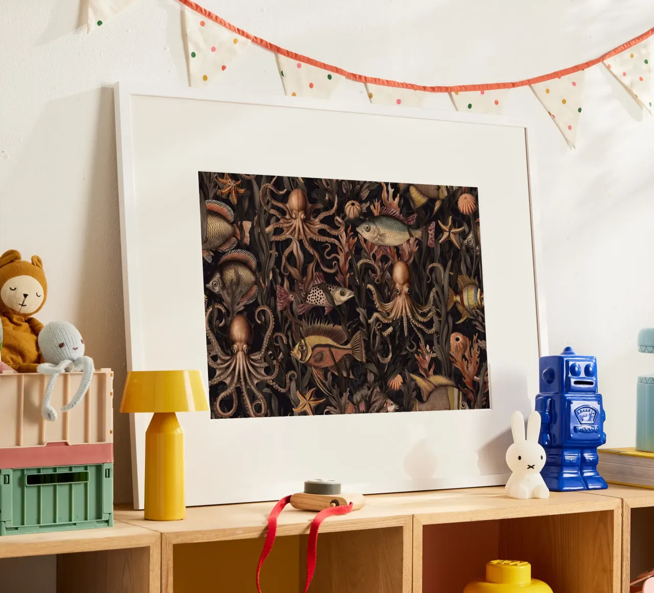 Creature mistiche del mondo sommerso delle profondità marine poster con telaio in legno da Andrea Haase Vintage World