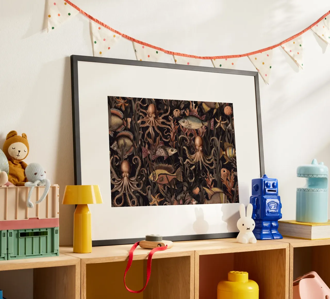 Creature mistiche del mondo sommerso delle profondità marine poster con telaio in legno da Andrea Haase Vintage World