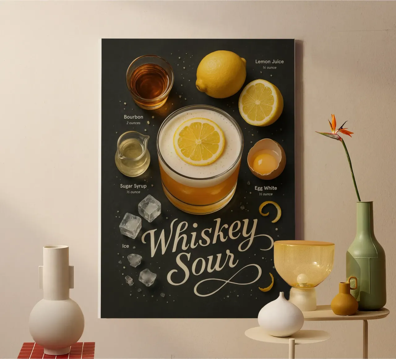 Whiskey Sour Cocktail Poster – Bourbon and Lemon canvas with Floater frame by Lootprint