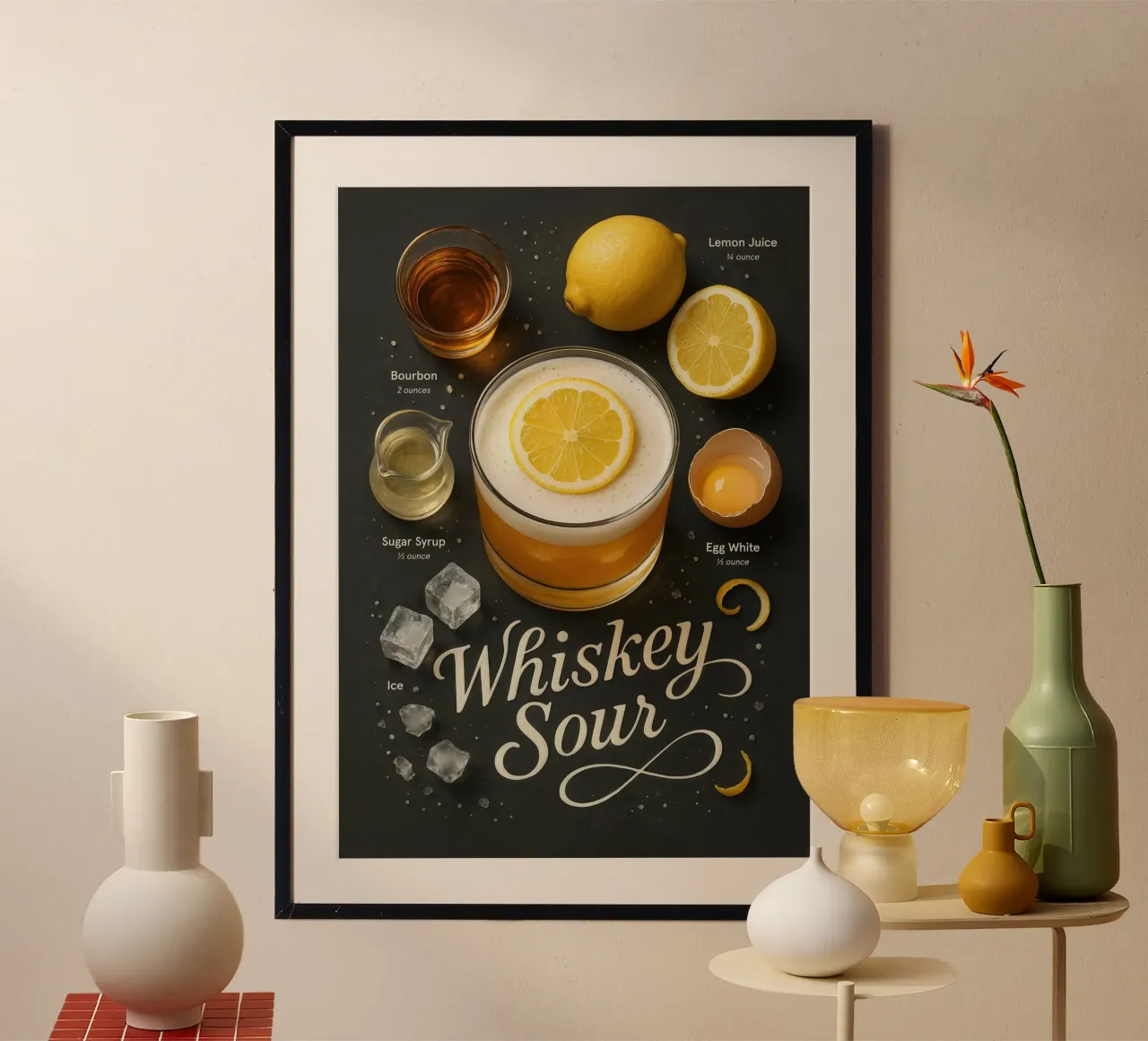 Whiskey Sour Cocktail Poster – Bourbon and Lemon poster con telaio in alluminio da Lootprint
