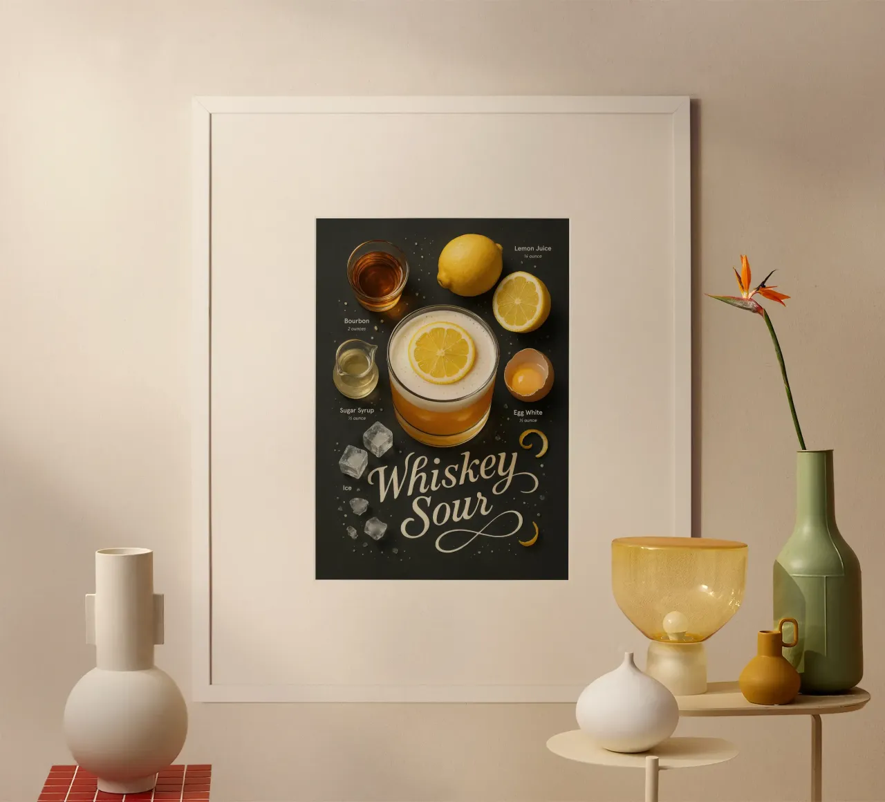 Whiskey Sour Cocktail Poster – Bourbon and Lemon poster con telaio in alluminio da Lootprint