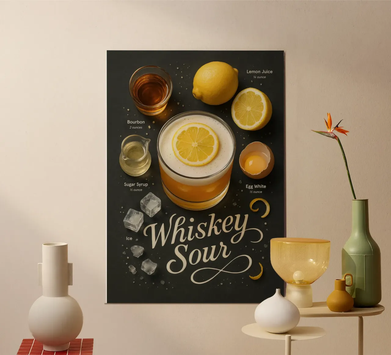 Whiskey Sour Cocktail Poster – Bourbon and Lemon poster con telaio in alluminio da Lootprint
