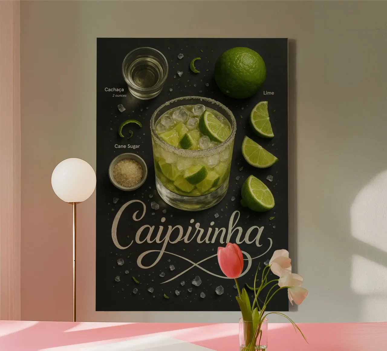 Poster del cocktail Caipirinha - Classico brasiliano al lime fresco tela con Cornice a cassetta da Lootprint