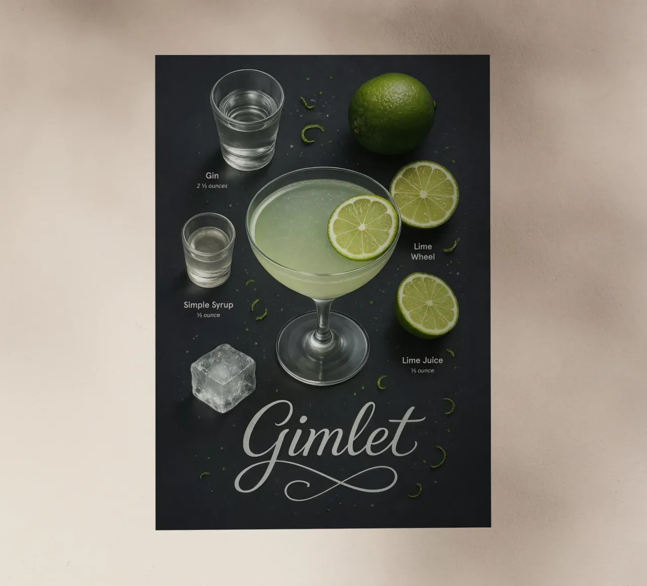 Poster per cocktail Gimlet - Gin e Lime Classico minimale pellicola backlit da Lootprint