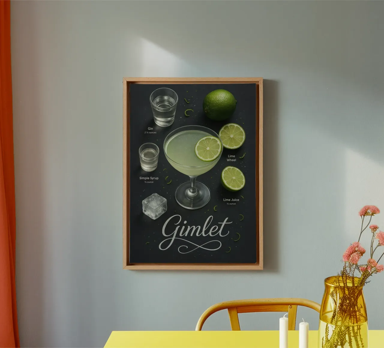 Poster per cocktail Gimlet - Gin e Lime Classico minimale tela con Cornice a cassetta da Lootprint