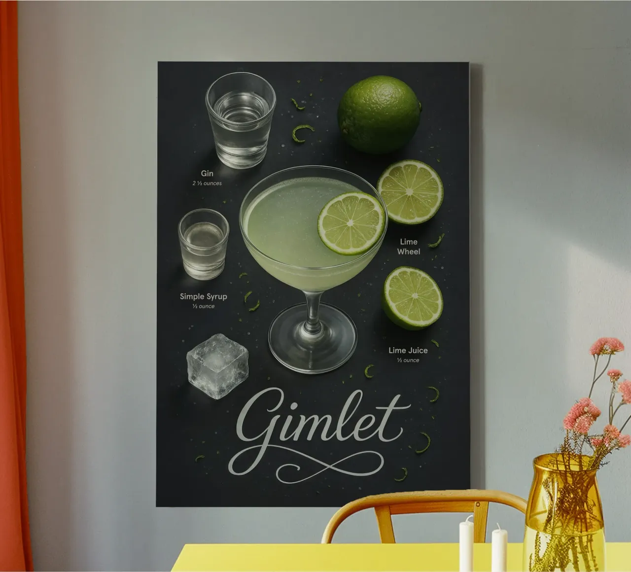 Poster per cocktail Gimlet - Gin e Lime Classico minimale tela con Cornice a cassetta da Lootprint