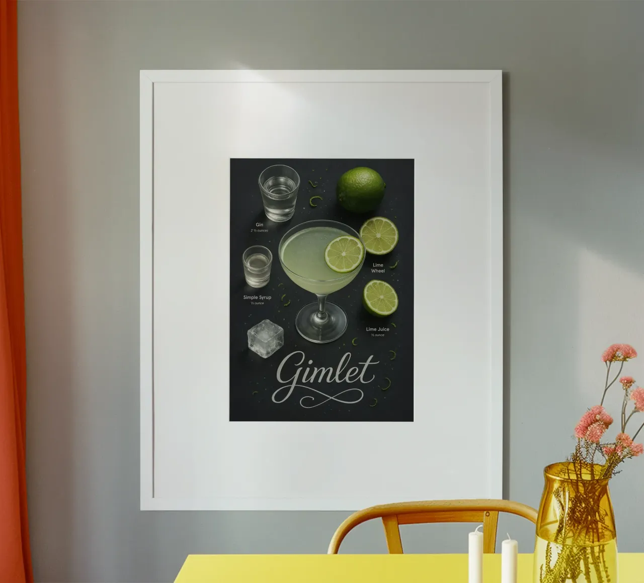 Poster per cocktail Gimlet - Gin e Lime Classico minimale poster con telaio in legno da Lootprint