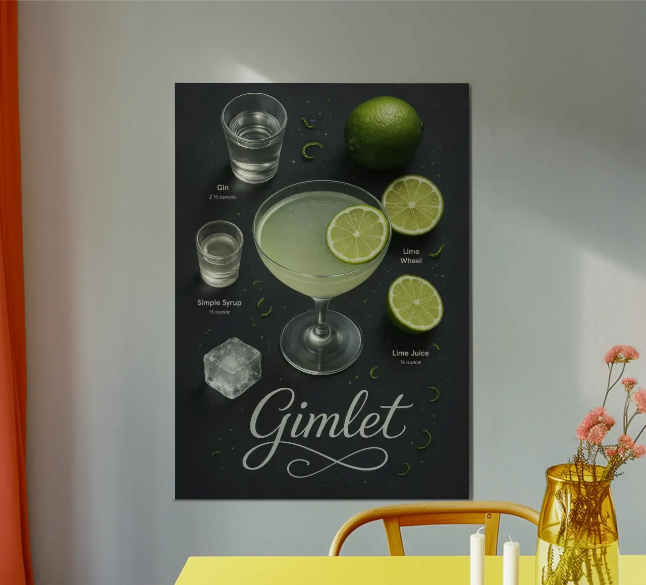 Poster per cocktail Gimlet - Gin e Lime Classico minimale poster con telaio in legno da Lootprint